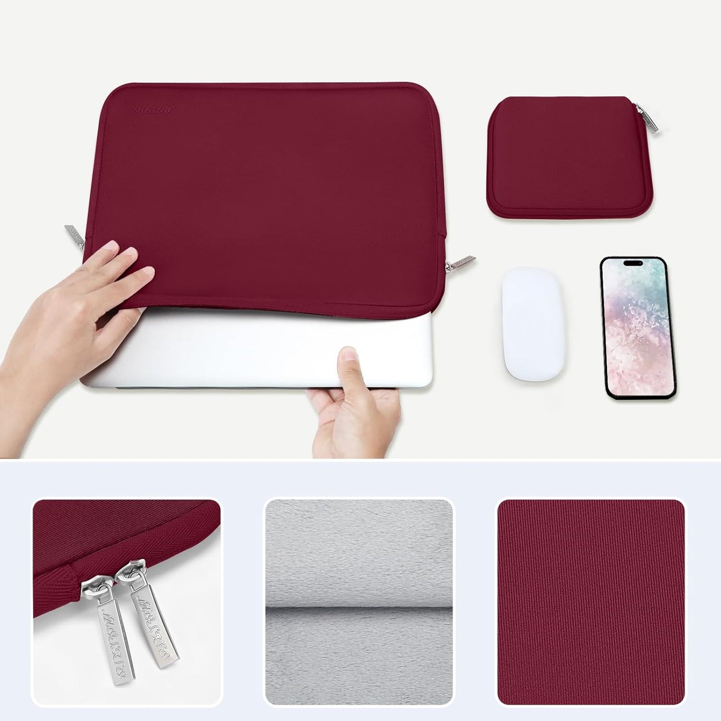 MOSISO Laptop Case 13.3 inch, 13-13.3 inch Laptop Sleeve Bag Compatible with MacBook Air/Pro 13/Pro 14 M5 M4 M3 M2 M1, HP Dell ASUS Lenovo, Neoprene Computer Sleeve Bag with Small Case, Baby Pink - Colors B