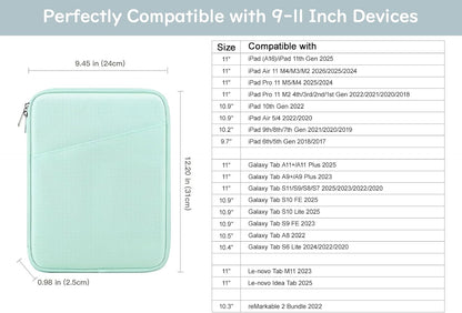 Dadanism 9-11" Tablet Sleeve Bag Carrying Case for iPad (A16) 11th Gen 11", iPad 10th Gen 10.9" Air 5/4, iPad Air M4/Pro 11", iPad 9/8/7th, Galaxy Tab A11+ Plus 11", Remarkable 2 10.3", Black