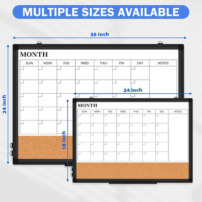 Weekly Dry Erase Calendar Whiteboard for Wall, 24" x 18" Double-Sided Weekly Planner White Board Cork Combo, Hanging & Wall Mount Week Bulletin Board with Notes for Home, Office, School, Kitchen