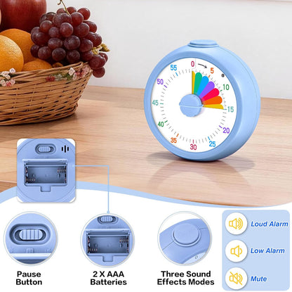 Mwellewm Visual Timer for Kids, 60 Minute Time Digital Pomodoro Timer Countdown with Silent Pause Function for Classroom Kitchen Study Cooking Meetings ADHD Rainbow Pattern(Blue)