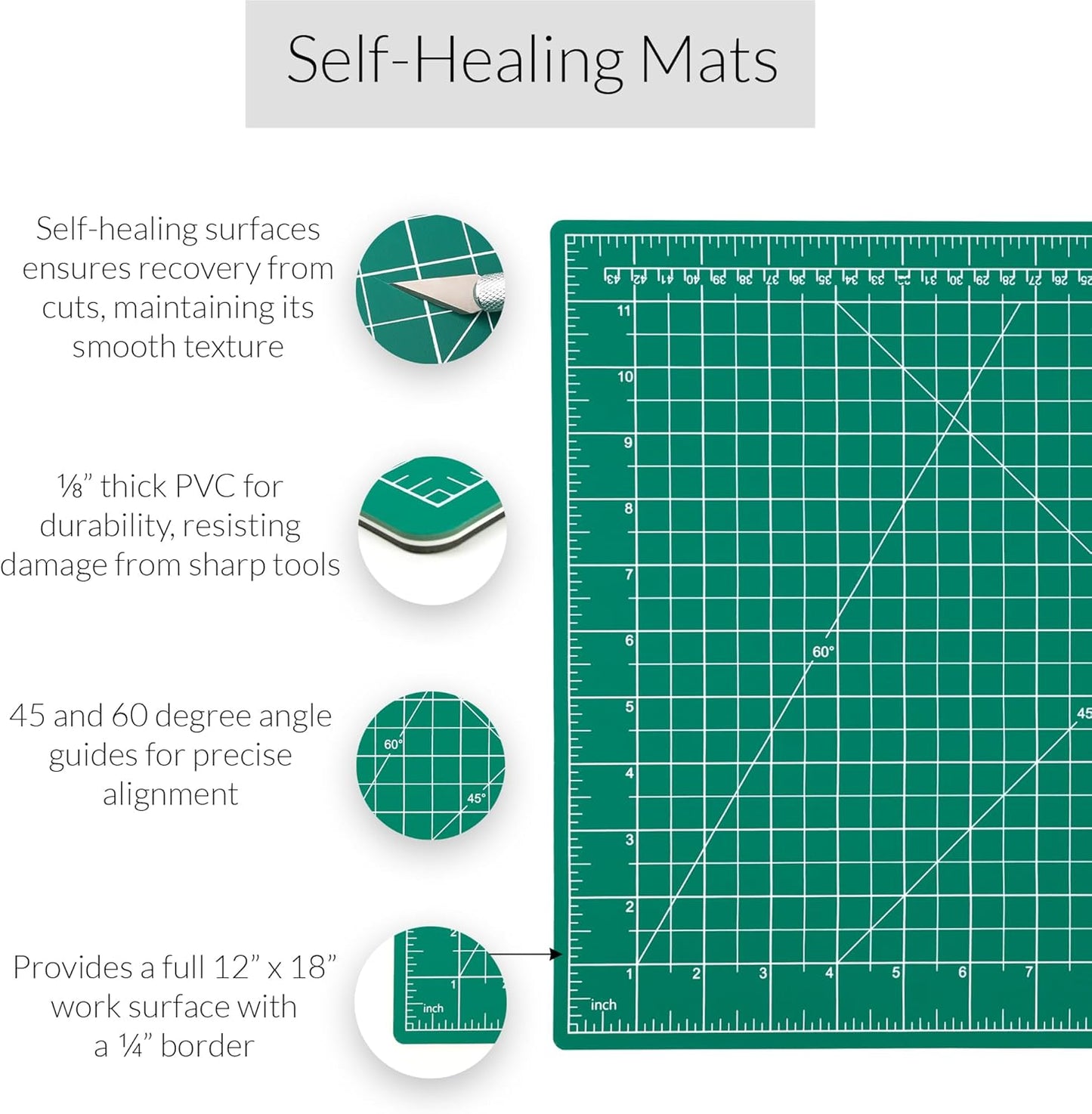 WA Portman 12x18 Inch Self Healing Cutting Mats for Crafts – Fabric Cutting Mat with Precision Craft Knife, 10#11 Hobby Knife Blades & Metal Ruler 18 Inch Cork Backed Ruler – All-in-One Craft Kit