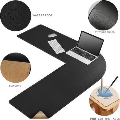 MAIDERN (51” + 51”) x 15.7” L Shaped Corner Desk Mat, Cork & Leather Reversible Desk Pad for Gaming Computer Office Home (Black) …