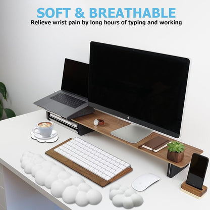 Cloud Wrist Rest Keyboard, PU Leather Memory Foam Wrist Rest for Computer Keyboard, Ergonomic Keyboard Wrist Rest and Cute Mouse Wrist Rest for Gaming,Office,Computer,Typing Pain Relief,Pastel Green