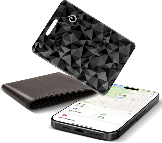 Wallet Tracker Card for Apple Find My (iOS Only), Ultra-Thin Bluetooth Tracker Smart Card Wallet Finder, IP68 Waterproof Slim Item Locator for Wallets, Keys, Passport & Luggage Tags (Diamond Black)