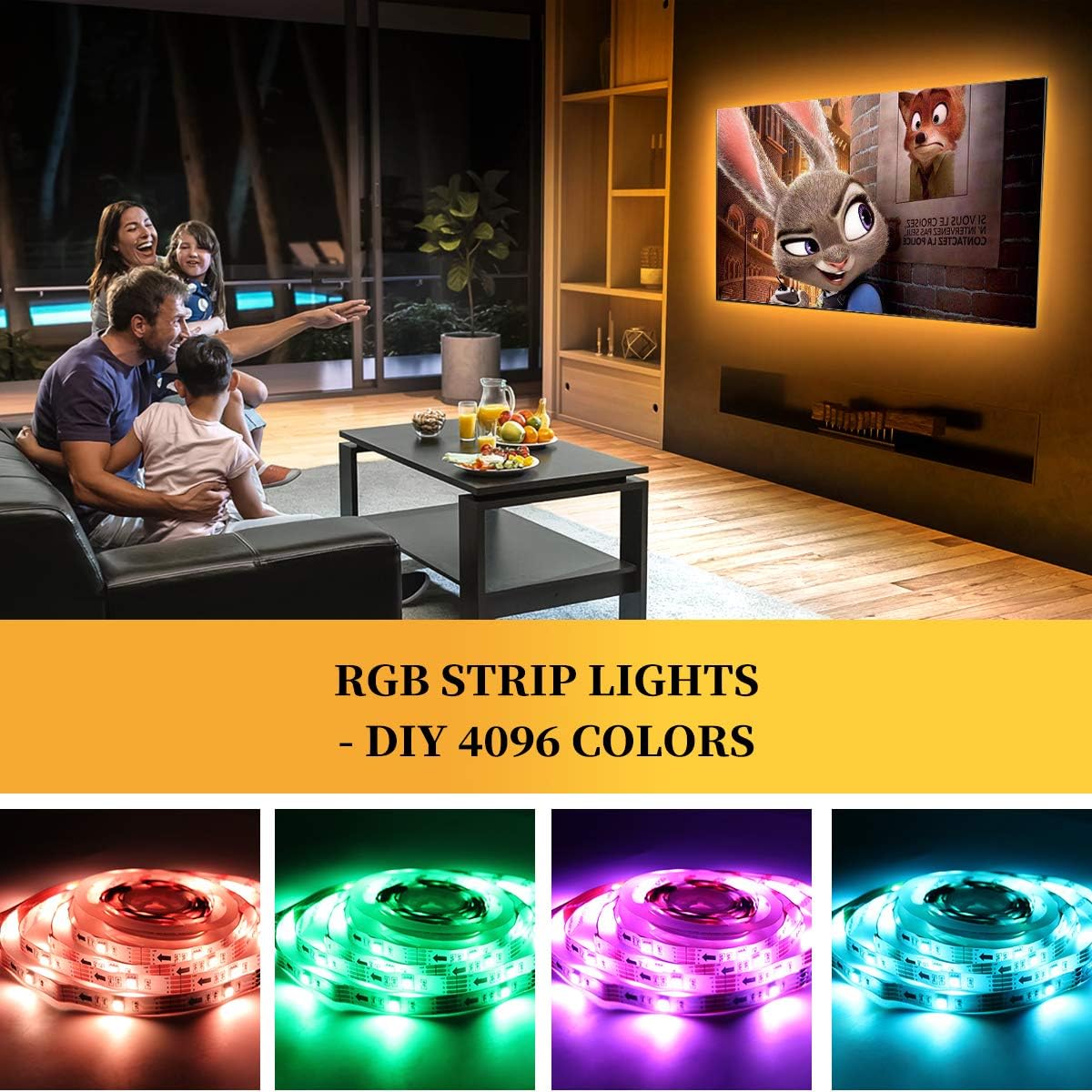 Bason TV LED Backlight for 55-65 inch TV, Bluetooth APP & Remote Control Strip Lights, Immersive Music Sync RGB USB Bias Lighting, Ambient TV Backlighting for Gaming, Movie & Home Theater Setup