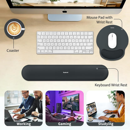 Sushret Mouse Pad and Keyboard Wrist Rest, 3-in-1 Gel Memory Foam Ergonomic Mouse Pad with Wrist Rest Set,Gaming Mousepad Arm Cushion Support for Computer Office Desk Accessories Cute Setup,Sage Green