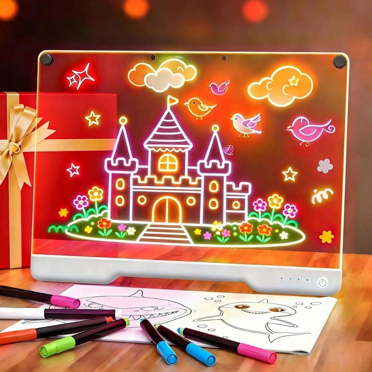 Rechargeable Led Drawing Board for Kids, 16.7" Portable Doodle Glow LED Note Board with 7 Colors, DIY Neon Art Dry Erase Light Up Drawing Pad, Perfect Christmas & Birthday Gifts for Girls Boys