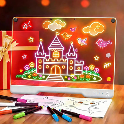 Rechargeable Led Drawing Board for Kids, 16.7" Portable Doodle Glow LED Note Board with 7 Colors, DIY Neon Art Dry Erase Light Up Drawing Pad, Perfect Christmas & Birthday Gifts for Girls Boys