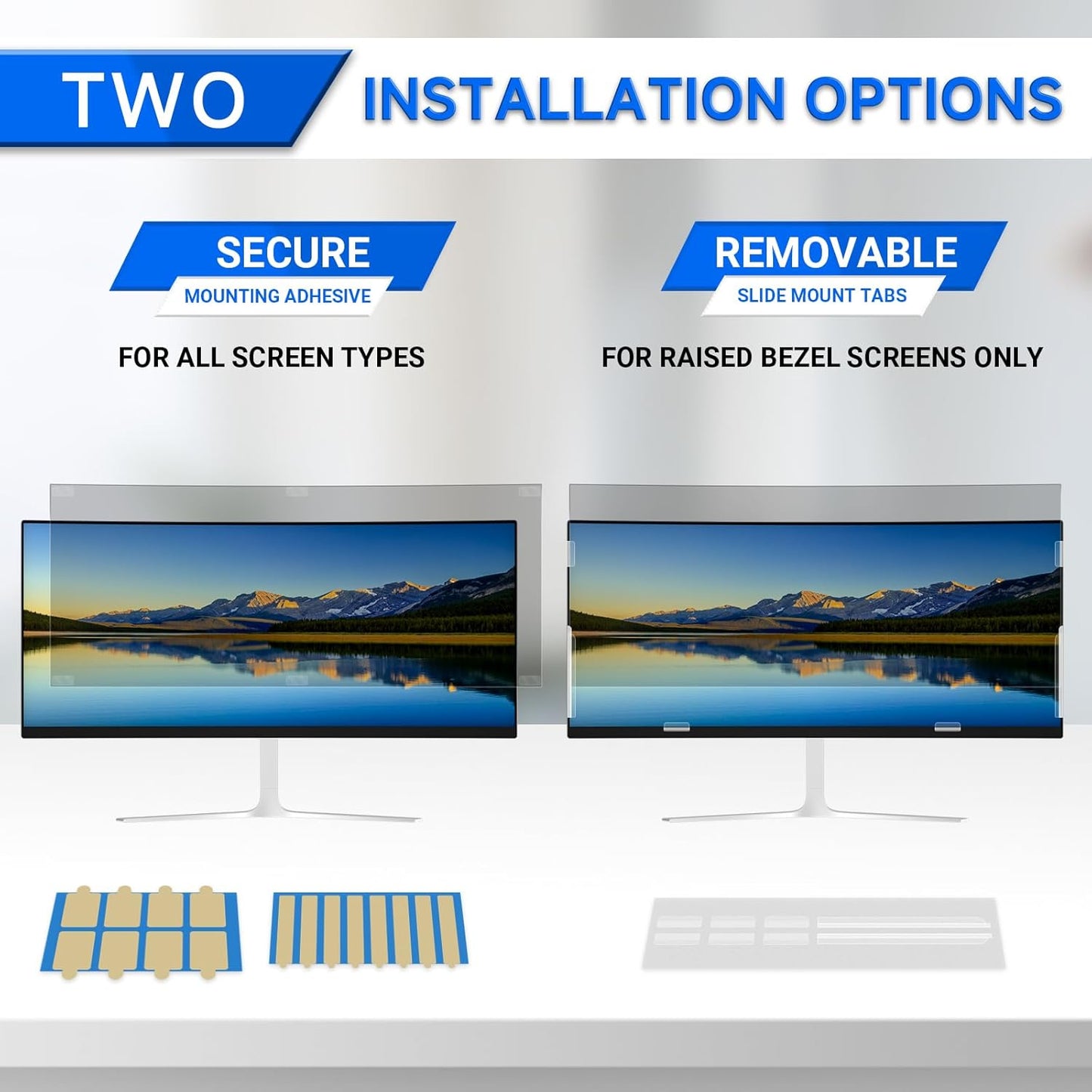 [2-Pack] Privacy Screen For Computer Monitor, 27-Inch 16:9 Aspect Ratio; Anti Spy/Bule Light/Glare And Eye Protection, 2 Install Ways Removable For Office, Airport, Cafe And Other Public Area; Diagonal 27 Inches, Width 23.53 Inches, Height 13.24 Inches