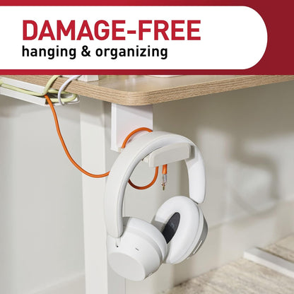 Command Headphone Hanger, 1 Holder and 4 Strips, Holds a 2.7" Wide Band, White, Great for Damage-Free Electronics Organization for Wired or Wireless Headphones