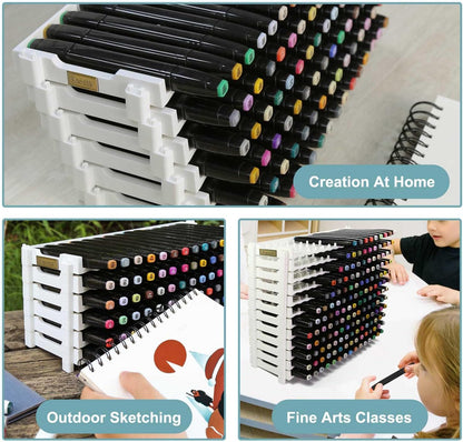 Universal 6 Layers Tray Universal Marker Storage Rack, Penholder Display for 90 Pens SN01 Pencil Organizer Holder for Desk (Clear-6 layers)