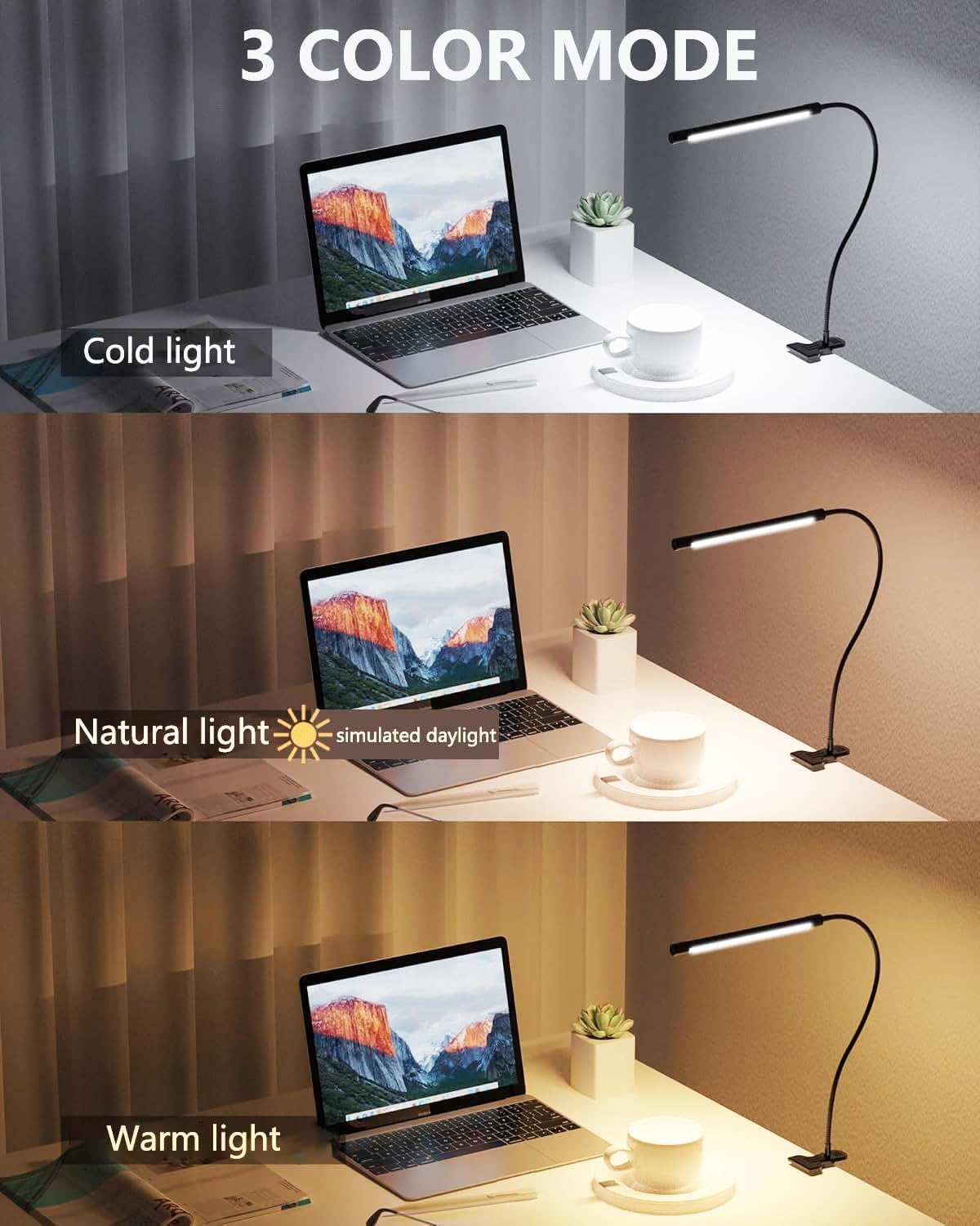 JHD Led Desk Lamp with Clamp - 10 Brightness Levels, 12" Flexible Gooseneck,Eye Protection USB Lamp - Suitable for Home Office, Reading, Bed Light,Quality Black Metal Clamp Light,Headboard Lamp