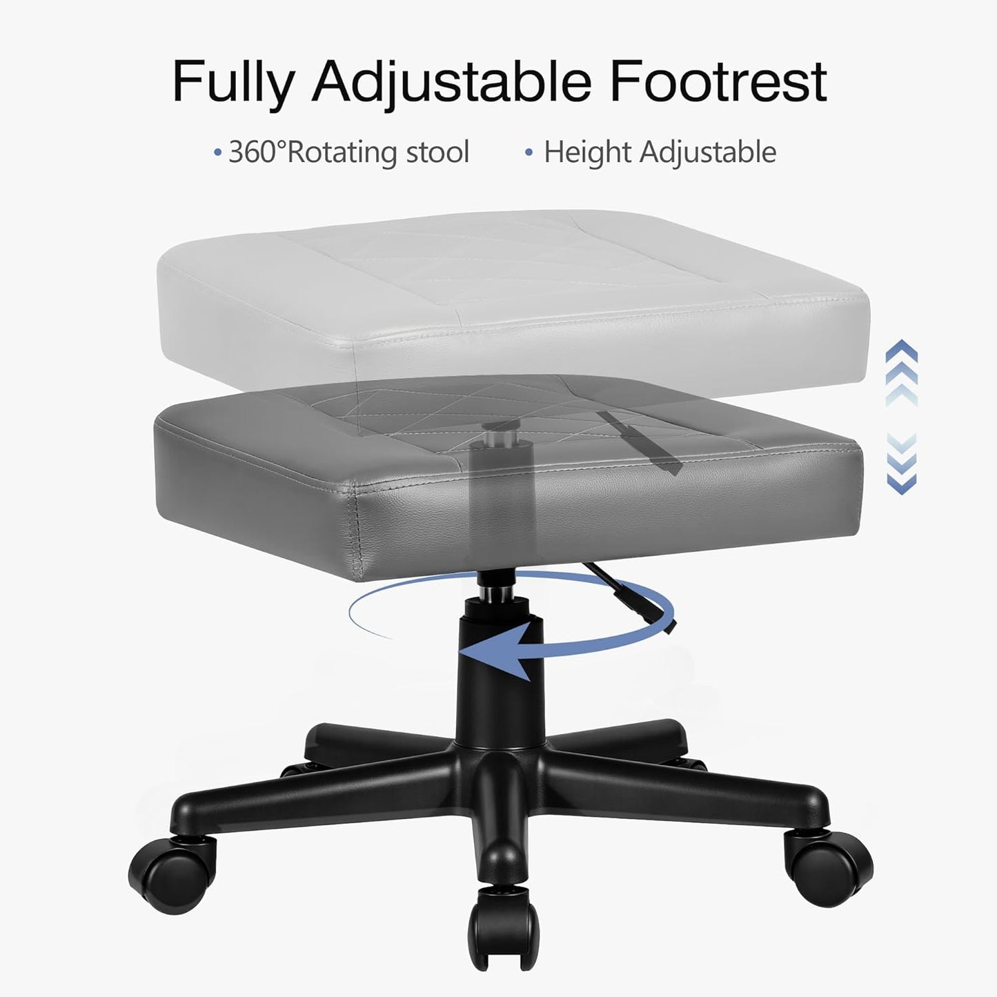 VECELO Under Desk Footrest, PU Ergonomic Foot Rest with Wheels, Comfort Padding, Height Adjustable for Relieving Leg Pain, Stiffness, Black