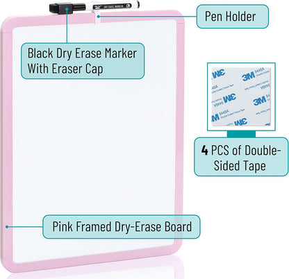 Mr. Pen- Dry Erase Board, 14” x 11” with a Black Dry Erase Marker, White Frame, Small Mini White Board for Students, Fridge, Wall, Locker, Includes Double Sided Tapes