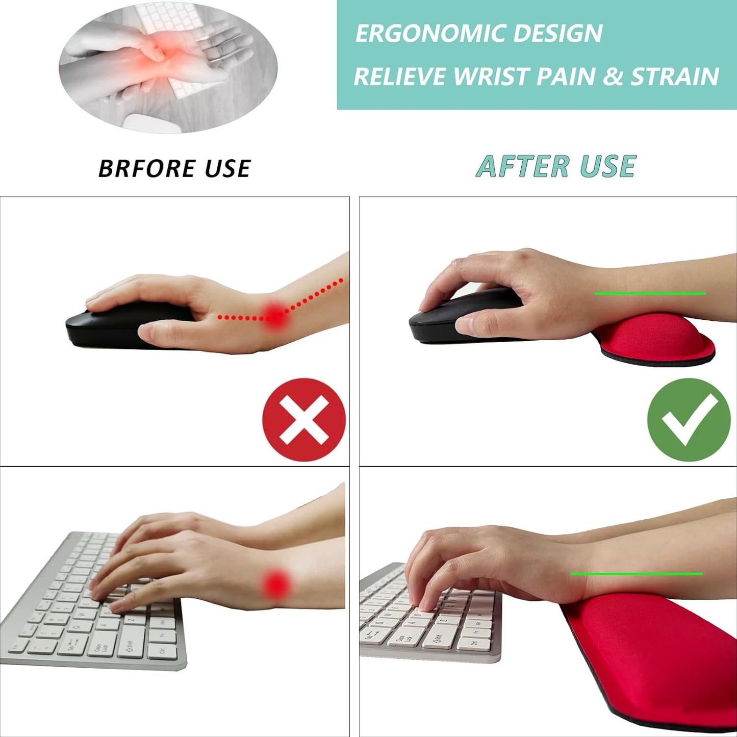 Keyboard Wrist Rest Mouse Wrist Support Set, Memory Foam Wrist Rest Pad for Computer Laptop Keyboard Mouse, Ergonomic Wrist Cushion Support for Typing Pain Relief, Gaming Home Office, Flowers Grass