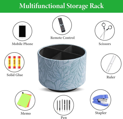 Round Leather Art Supply Organizer,Remote Control Holder,360 Degree Rotating,Multi-Functional Pencil Holder,4 Compartments Desktop Stationary Organizer(1-Fractal Flower) | Round - Colors B