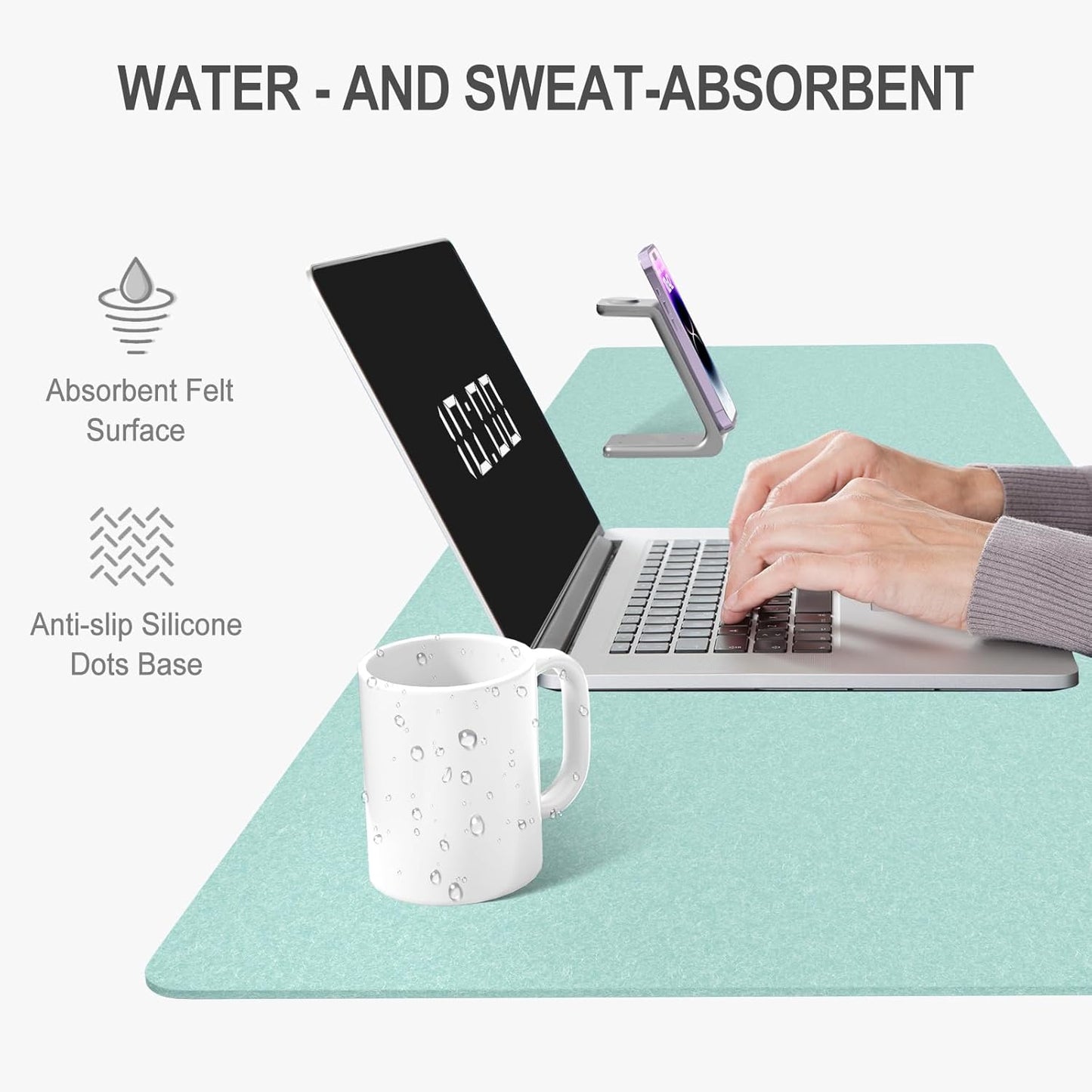 Auhoahsil Felt Desk Mat, Minimalist Large Mouse Pad XXL 35.5 x 15.7 in, Desk Matt for Desktop, Keyboard, Laptop, Computer, Office, Work from Home, Gaming, White