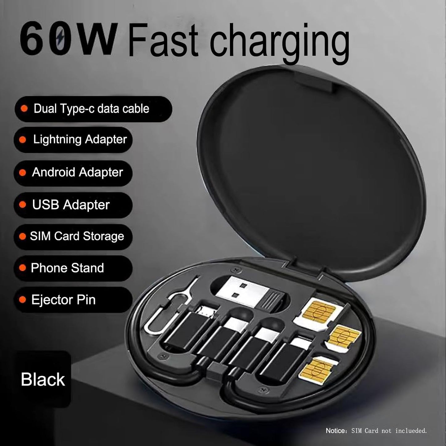 ZALUJMUS Multifunctional Data Cable Storage Box Adaptor for USB-C and Micro-USB Devices Universal Data Transfer Cable