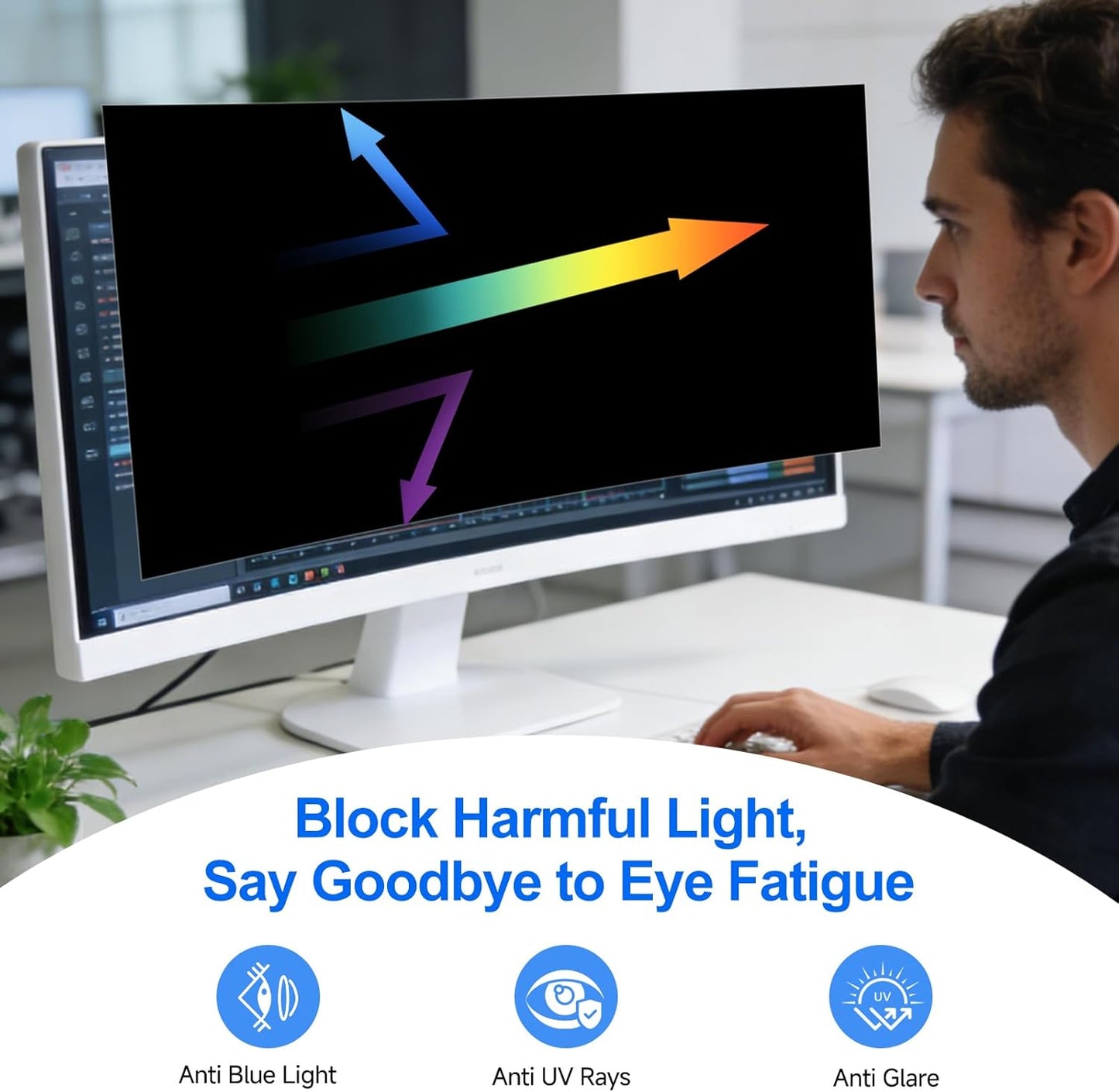 [2-Pack] Privacy Screen For Computer Monitor, 27-Inch 16:9 Aspect Ratio; Anti Spy/Bule Light/Glare And Eye Protection, 2 Install Ways Removable For Office, Airport, Cafe And Other Public Area; Diagonal 27 Inches, Width 23.53 Inches, Height 13.24 Inches