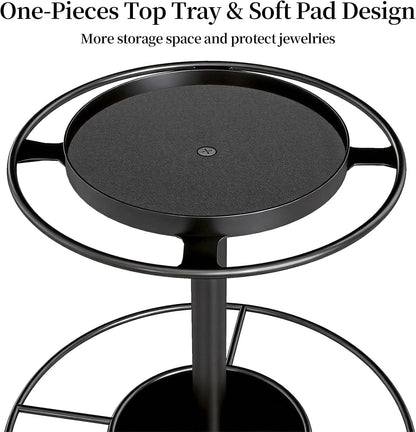 LSK Metal Sunglasses Organizer, Glasses Holder Stand with Storage Tray, Eyeglasses Holder with Anti-Slip Pads for Tabletop, Desk, Dresser, Matte Black