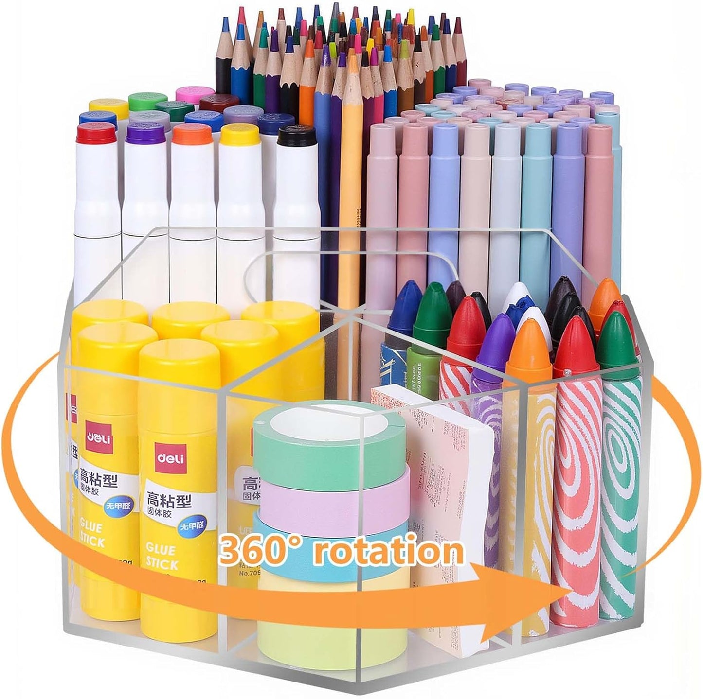 Rotating Pencil Holder for Desk, 5 Slots 360-Degree Spinning Acrylic Pen Holder for Desk, Marker Holder Caddy Art Supply Organizer Pen Organizer for Office Home School