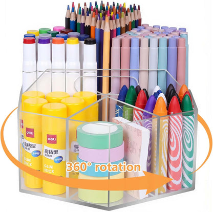 Rotating Pencil Holder for Desk, 5 Slots 360-Degree Spinning Acrylic Pen Holder for Desk, Marker Holder Caddy Art Supply Organizer Pen Organizer for Office Home School