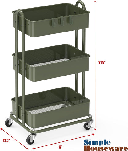 Simple Houseware 3-Tier Heavy Duty Metal Utility Rolling Cart, White