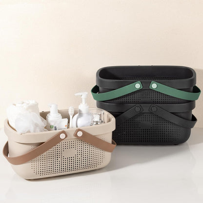 JiatuA Plastic Storage Basket with Handle Portable Shower Caddy Tote Organizer Basket Bin for Bathroom Kitchen Dorm Room Bedroom, Green
