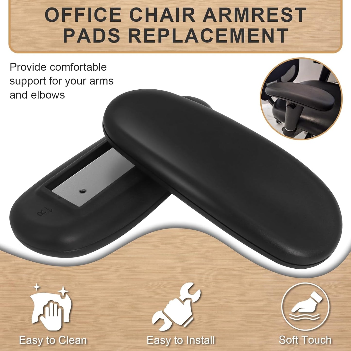 Podoy Office Chair Armrest Pads Replacement Fits Univeral Desk Chair Arms with Mounting Hole Patterns Screws, Desk Armrest Cover 4" x 10" (Pack of 2)