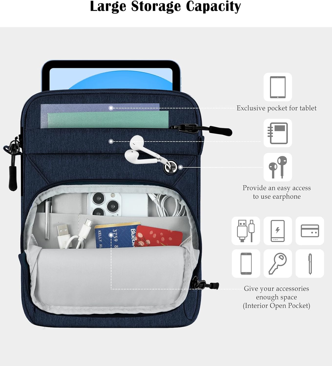 Dadanism 9-11 Inch Tablet Sleeve Bag with Shoulder Strap for iPad (A16) 11", iPad Air M4 Pro M5 11", i-Pad 10th Gen 10.9", i-Pad 9/8/7th Gen 10.2", Galaxy Tab A11+ Plus 11", reMarkable 2 10.3", Black