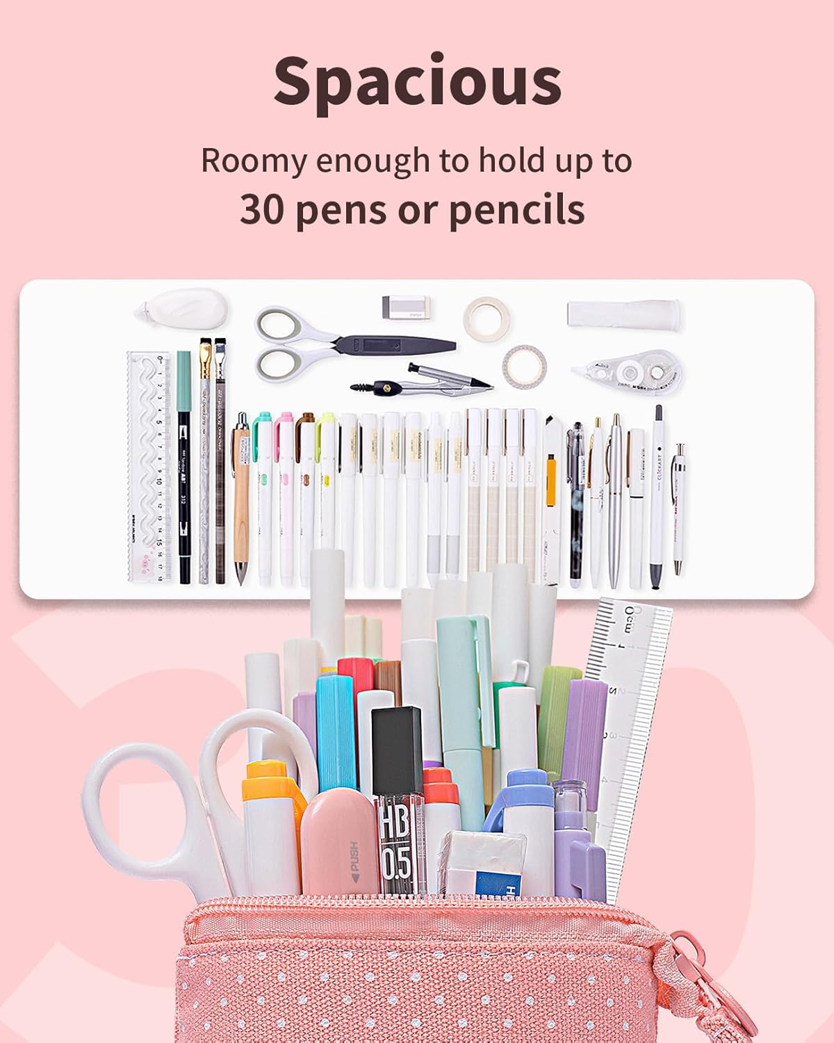 Sooez Standing Pencil Case, Cute Stand up Pencil Pouch, Telescopic Pen Pouch, Portable Pencil Holder, Kawaii Stand up Pencil Case, Spacious Pencil Pouch Bag for School Office Supplies, Black
