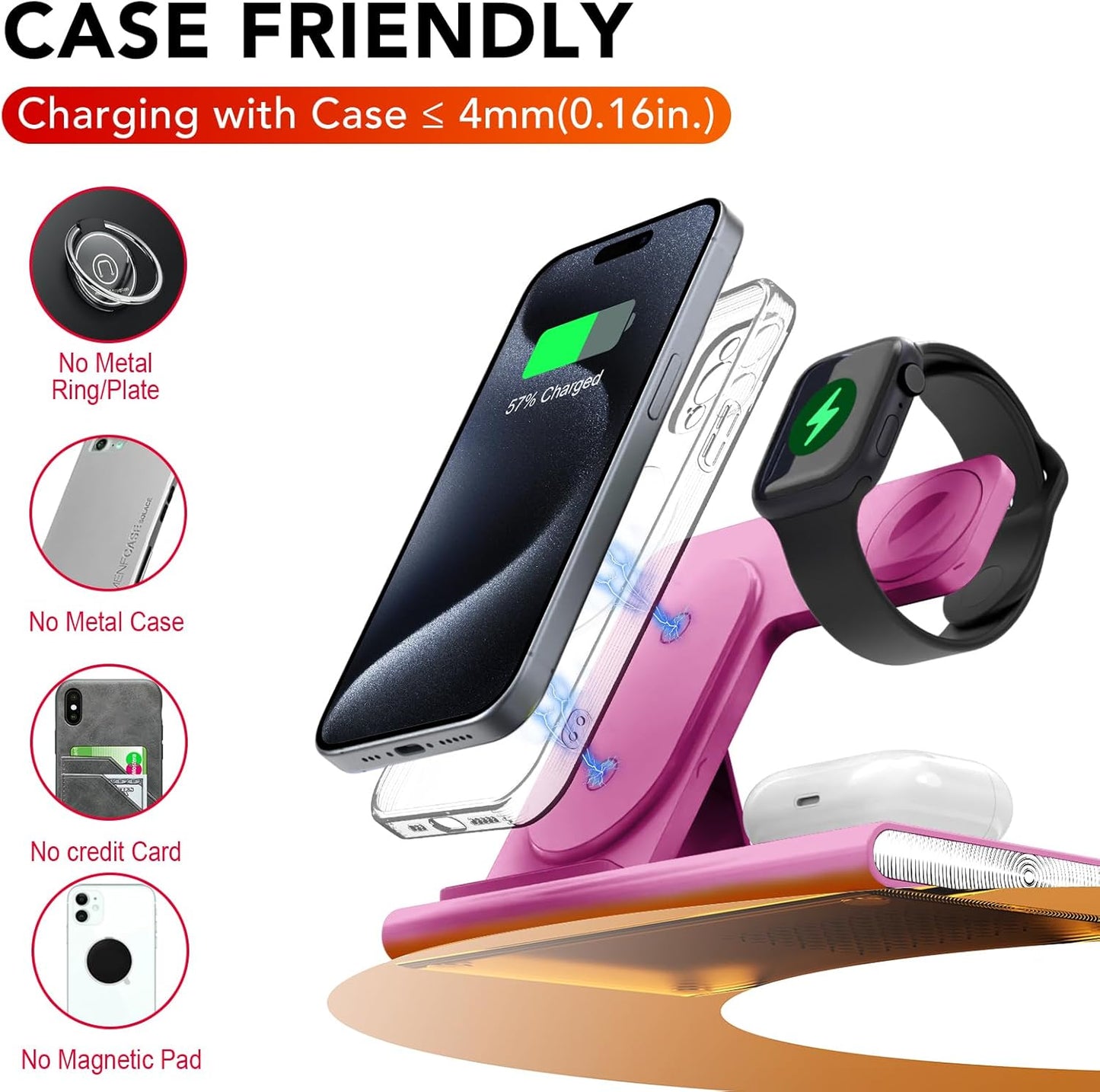 3 in 1 Foldable Charging Station for Apple Products,Wireless Charger for iPhone 17 16 15 14 13 12 Pro Max,Travel Dock Adapter&Light for iWatch Series 11 10 9 Ultra 3/2 SE 3/2,for AirPods 4 3 2 Pro 3/2