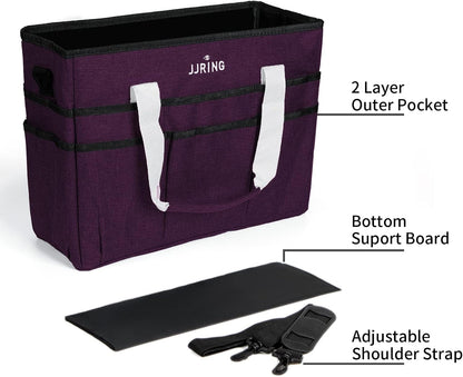 JJRING Craft Organizer Tote Bag for Art Storage, Caddy with Multiple Pockets, Bluish Green Sewing Bag for Scrapbooking, School, Medical, and Office Supplies