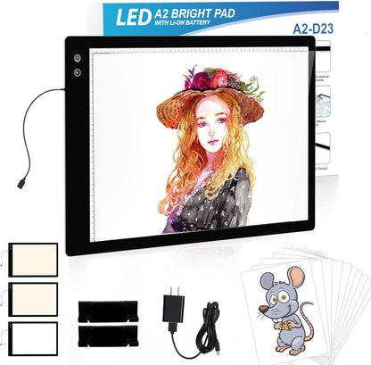 YINGWOND Rechargeable A4 LED Light Pad with Padded Case, Tracing Light Box w/Riser Stands and Paper Clip, 6 Levels of Brightness, Type-c Cable, Wireless Diamond Painting Light Board