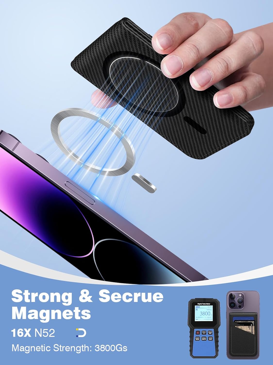 TopMade for Magsafe Wallet, Works with Apple Find My, Strongest Magnetic Wallet for iPhone 17/16/15/14/13/12 Series, Leather Magnetic Card Holder with Tracker, 7 Cards Holder, RFID Blocking, Black