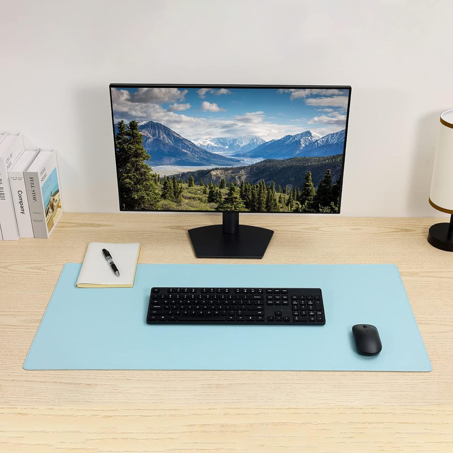 Leather Desk Pad,Wolaile 36x17 inch Large Mouse Pad,Waterproof Non-Slip Writing Desk Blotter,Computer Mat Desktop Protector for Office Home,Black