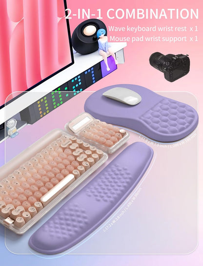 Hokafenle 2in1 Combination, Wave Keyboard Wrist Rest and Ergonomic Curvature Mouse Pad Wrist Support for Relieve Wrist Pain, Filled with Soft Cushion Memory Foam, Black