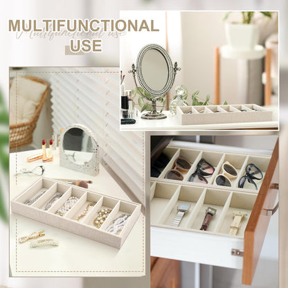 Juexica 2 Pcs Velvet Sunglasses Organizer Tray 6 Grid Sunglass Organizer Velvet Tray Stackable Glasses Display Case for Women Glasses Jewelry Display Watch (Beige)