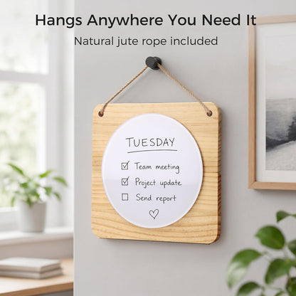 Magnetic Glass Desktop Whiteboard with Solid Wood Stand, Adjustable Foldable Mini Dry Erase Board, 2-in-1 Tabletop & Hanging Glassboard with Rustic Rope, Reusable Home Office School, Black and Square