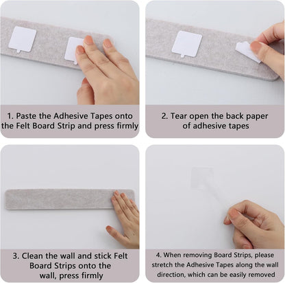 Vuzvuv 8 pcs Bulletin Board Bar Strips with 50 Pushpins & 10 Wooden Clip pins，Self Adhesive Cork Board for Wall，Felt Pin Board for School，Office Decor（Black White Grey）