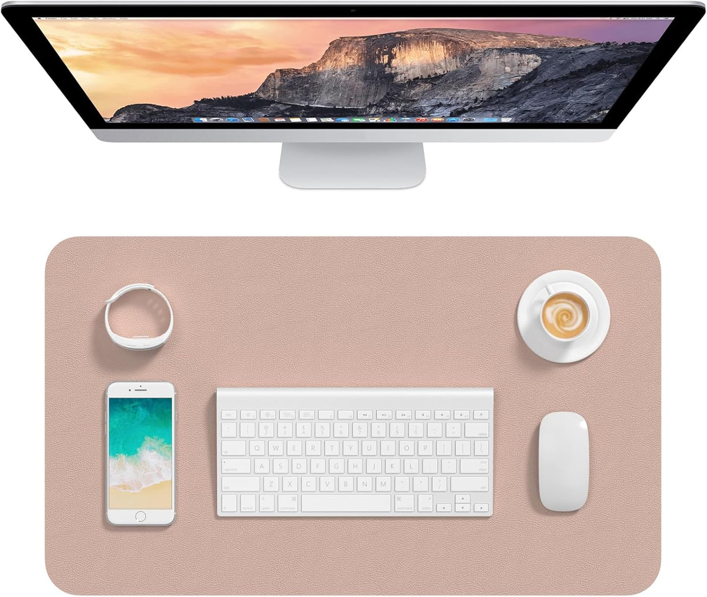 Hsurbtra Desk Pad, 23.6" x 13.8" PU Leather Desk Mat, M Extended Mouse Pad, Waterproof Desktop Blotter Protector, Non-Slip Ultra Thin Small Laptop Keyboard Writing Mat for Office Home, Pink