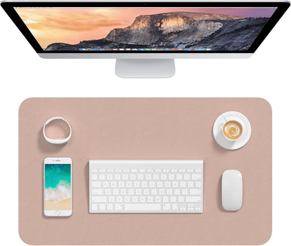 Hsurbtra Desk Pad, 23.6" x 13.8" PU Leather Desk Mat, M Extended Mouse Pad, Waterproof Desktop Blotter Protector, Non-Slip Ultra Thin Small Laptop Keyboard Writing Mat for Office Home, Pink