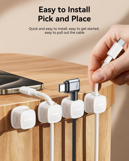 30-Pack Magnetic Cable Clips Cord Organizer,Cable Straps Smooth Adjustable,Rocoren Cable Management Accessories,Cable Holder Clips Wire Holder Keeper for Desktop,Nightstand,Home Office,Workspace,Phone
