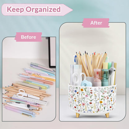 SKYDUE 360 Rotating Plastic Desk Pen Organizer with 5 Slots, Dual-Purpose Art Supply Pencil Cup for Office, School, Home