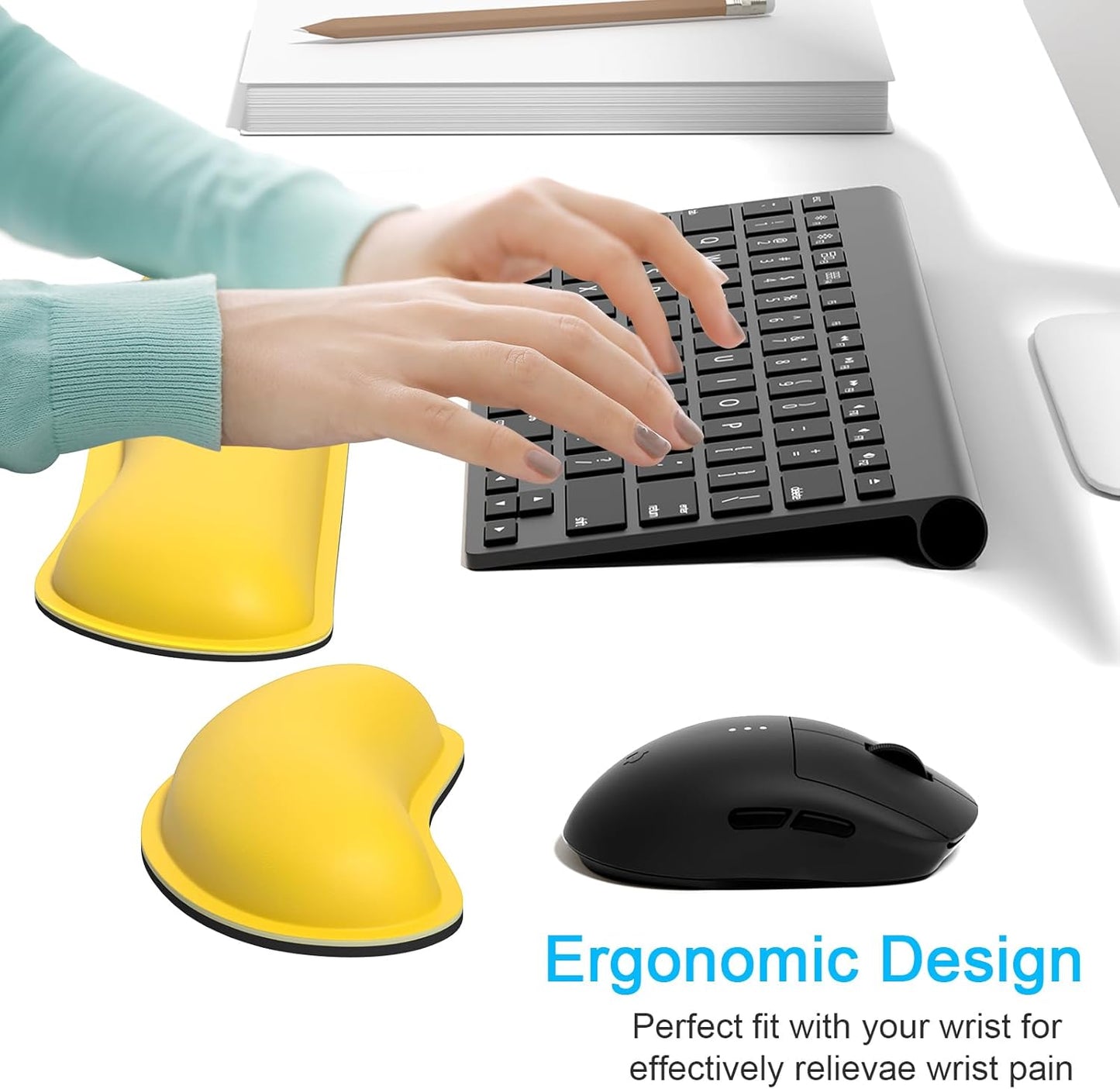 Dapesuom Mouse Wrist Rest, Ergonomic Memory Foam Mouse Wrist for Computer Desk Mats Support, PU Leather Hand Rest Pad Cushion for Gaming, Laptop, Men, Women, Pain Relief & Easy Typing, Black