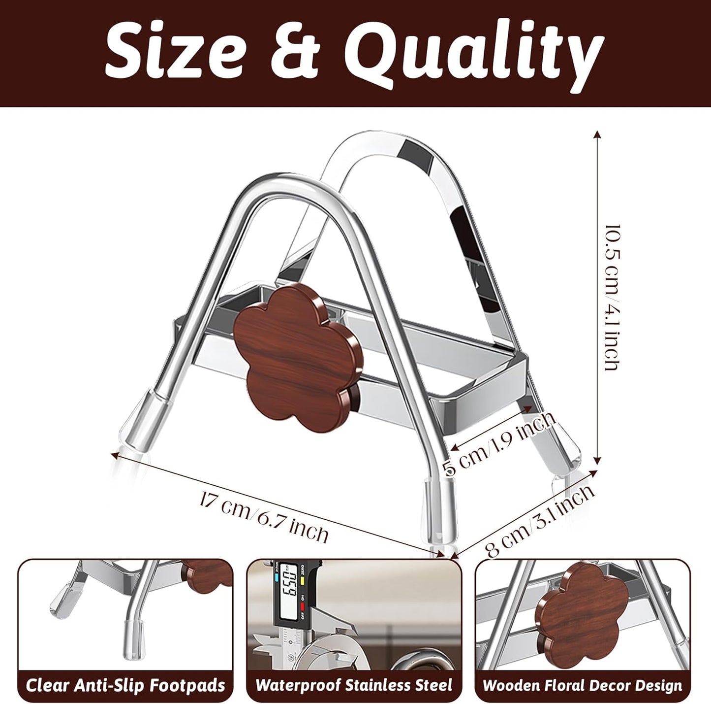 Cutting Board Rack - Stainless Steel Chopping Board Pot Lid Holder Stand with Flower Decor, Stable Triangle for Kitchen Countertop Pots Pan Plate Cutting Boards Cooking Mats Cookware