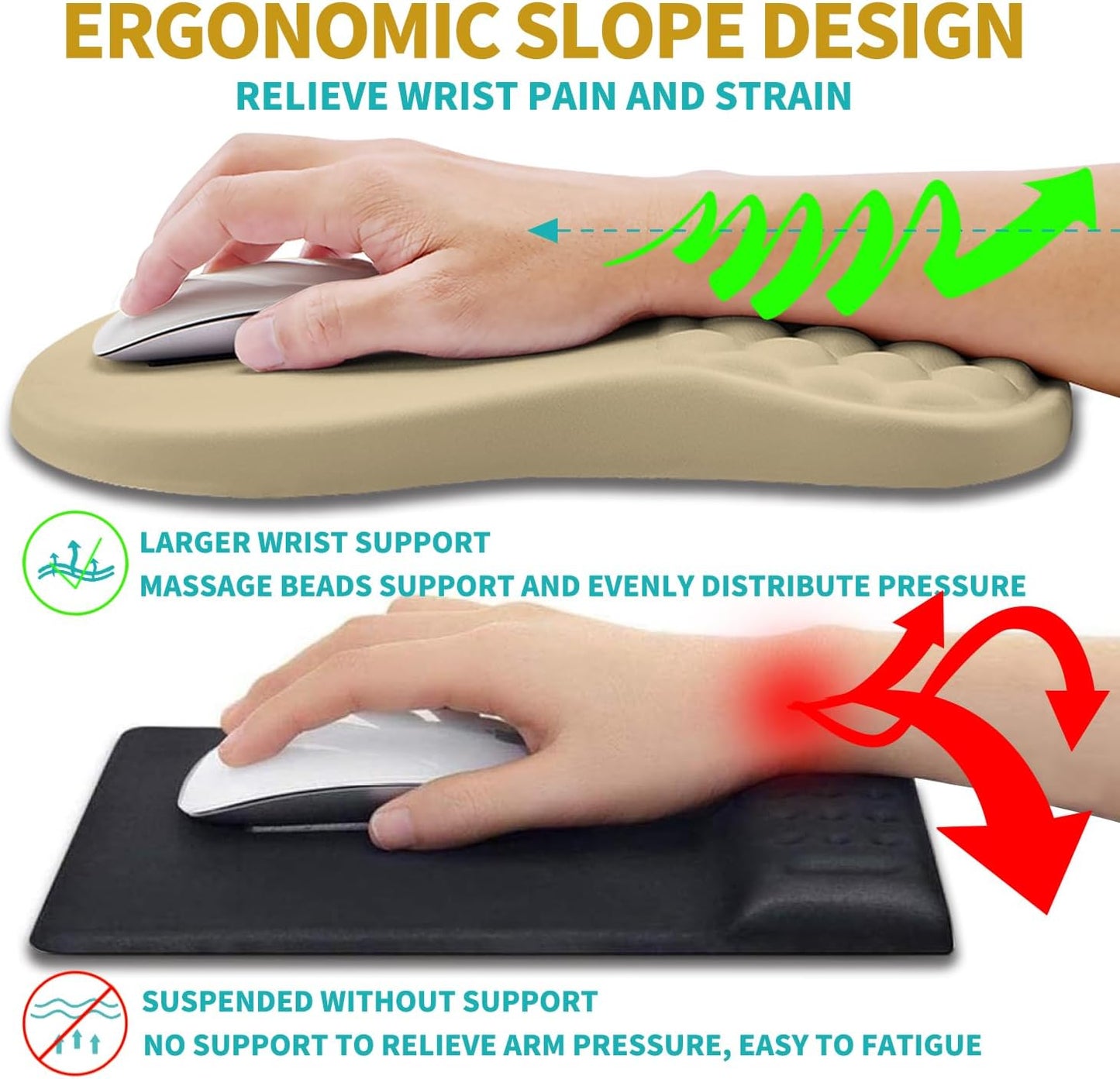 Hokafenle 2 in 1 Ergonomic Mouse Pad Wrist Support & Wrist Rest for Computer Keyboard Set, with Relieve Carpal Tunnel Pain Massage Bulge and Full Memory Gel Design (2In1 Set, Black)