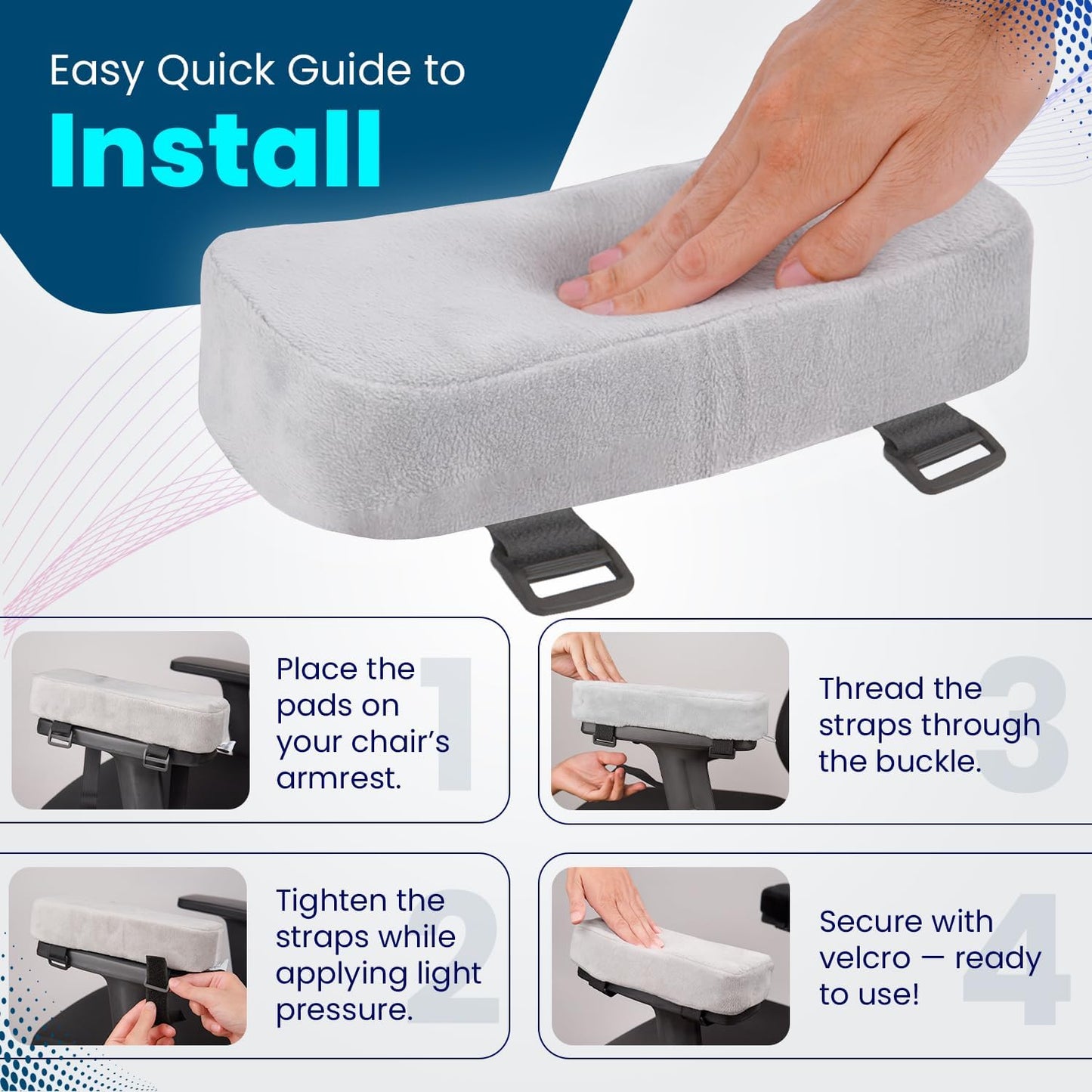 Thick Memory Foam Office Chair Arm Pads - Office Chair Armrest Covers Provide Elbow Cushion and Relieve Pressure - Ergonomic Desk Chair Arm Covers - Gaming, Computer Chair Rest Pads (Set of 2) (Black)