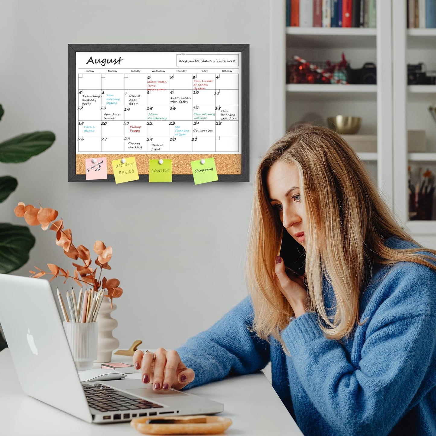 Calendar Whiteboard for Wall, TANKEE 17x13 Inches Whiteboard Calendar Cork Board Combo, Small Magnetic White Board with Wood Framed, Hanging Dry Erase Board for Kitchen Home Office School Planner