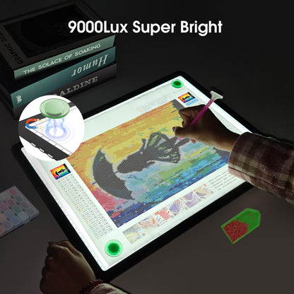 Rechargeable A3 Light Pad with Carry Bag, High-Brightness Tracing Light Box with 6 Levels of Brightness, Side Physical Buttons & 3 Colors, Wireless Light Board for Diamond Painting, Drawing, Sketching
